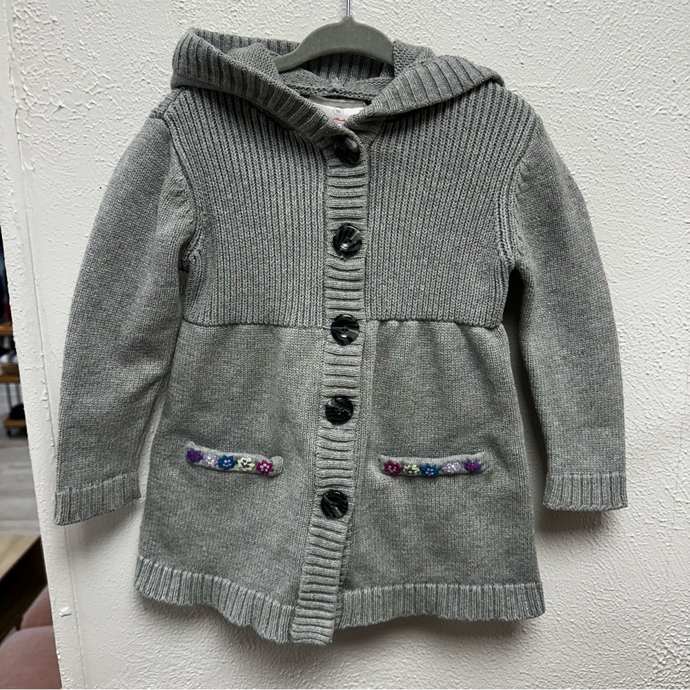 Hanna Andersson gray knit cardigan sweater with hood